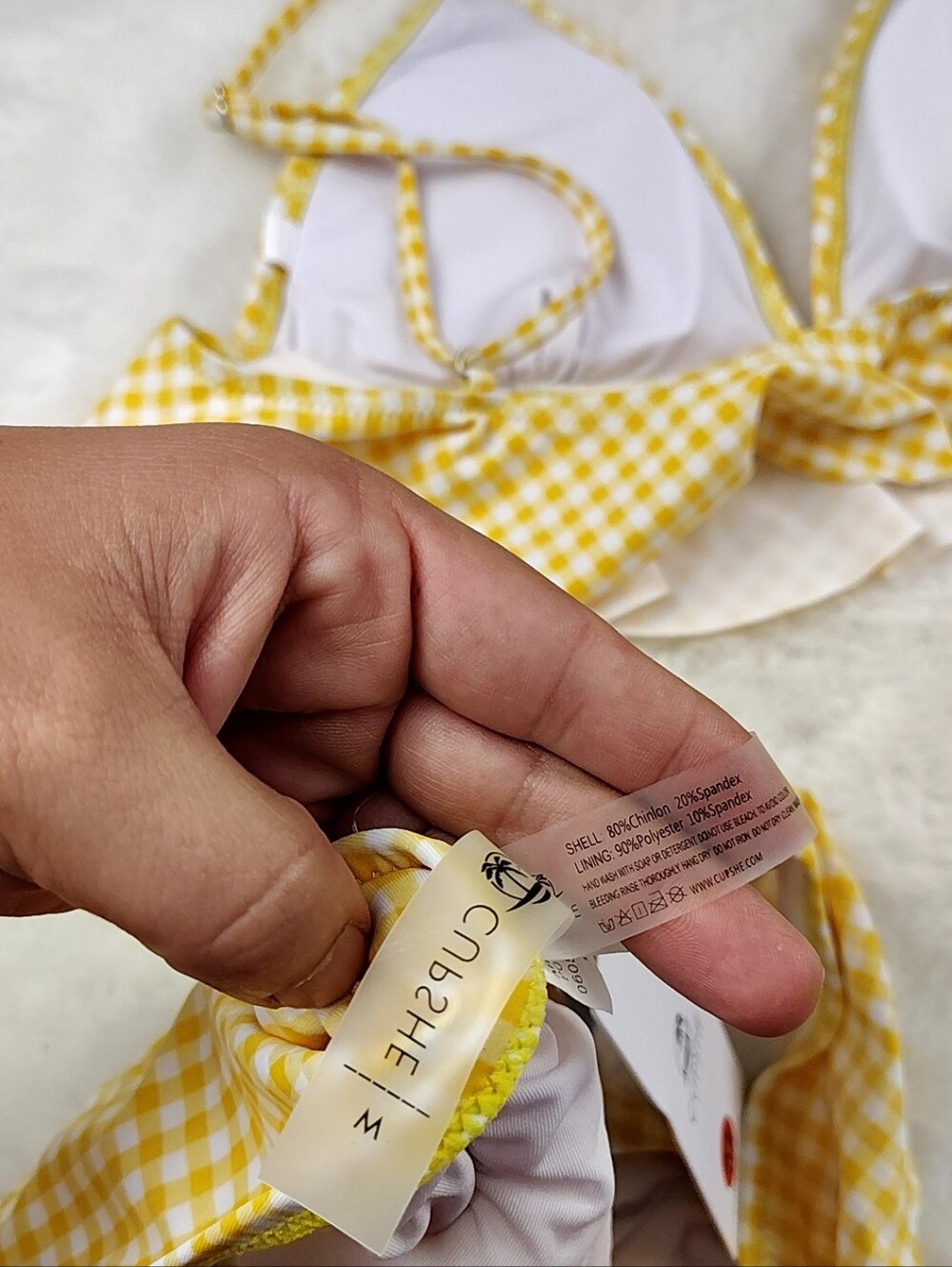 Cupshe Yellow Gingham Ruffle Bikini Size Medium, New With Tags - Picture 6 of 16